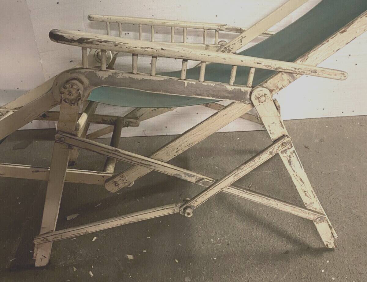 Pair of old 20th century lacquered wood deckchairs