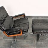 Armchair and footstool by André Vandenbeuck for Strässle in black leather
