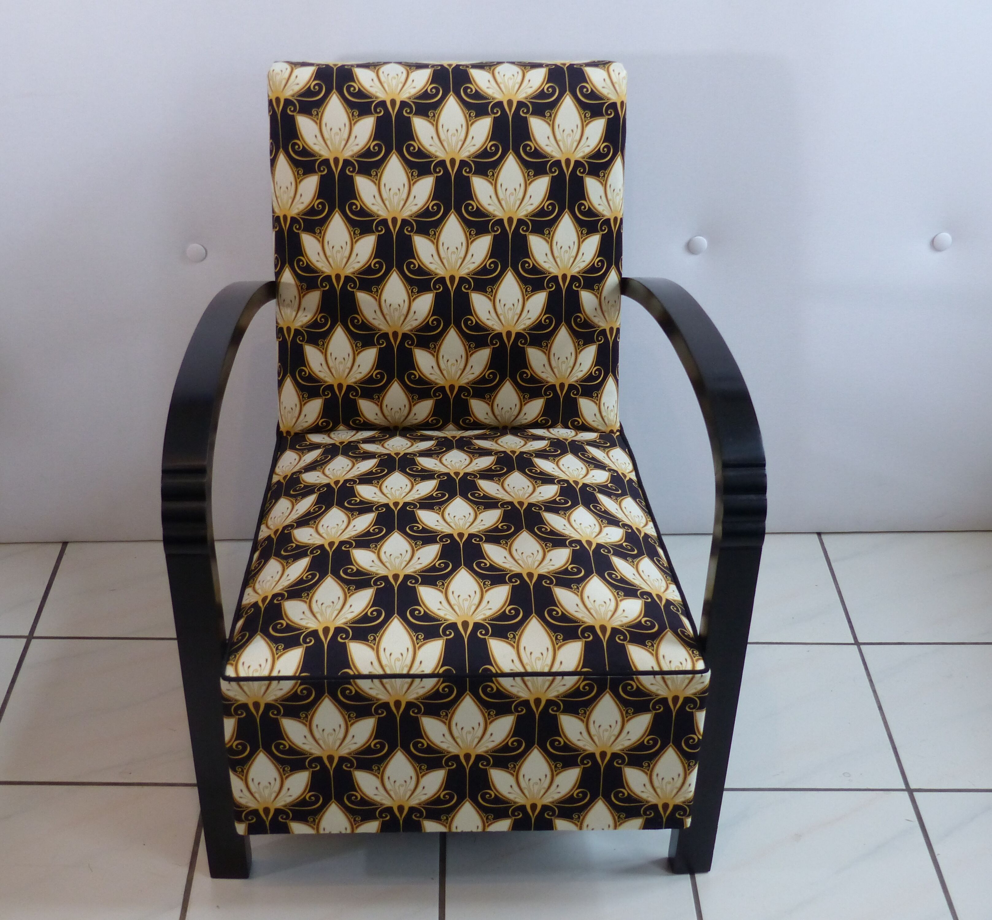 Armchair 1920 art deco - printed velvet - fully restored