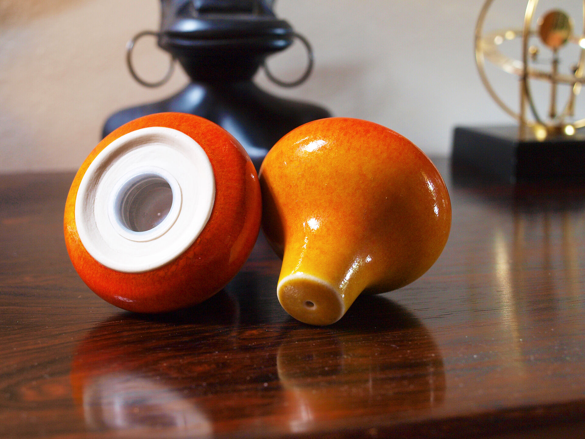 Salt and pepper in orange ceramic, 60s