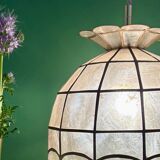 Vintage pendant light in mother-of-pearl and brass