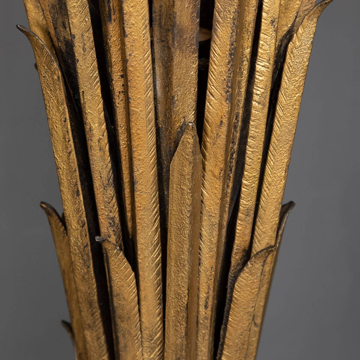 A french gilt wrought iron floor lamp, attributed to maison bagues c.1970