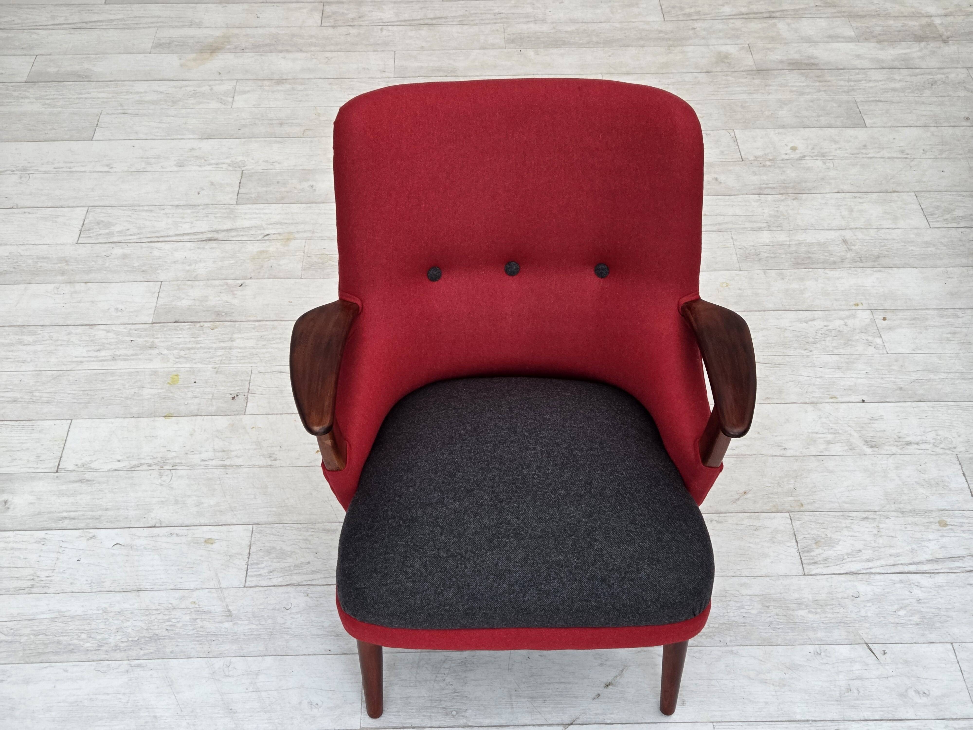 1960s, Danish designed armchair, reupholstered, furniture wool.