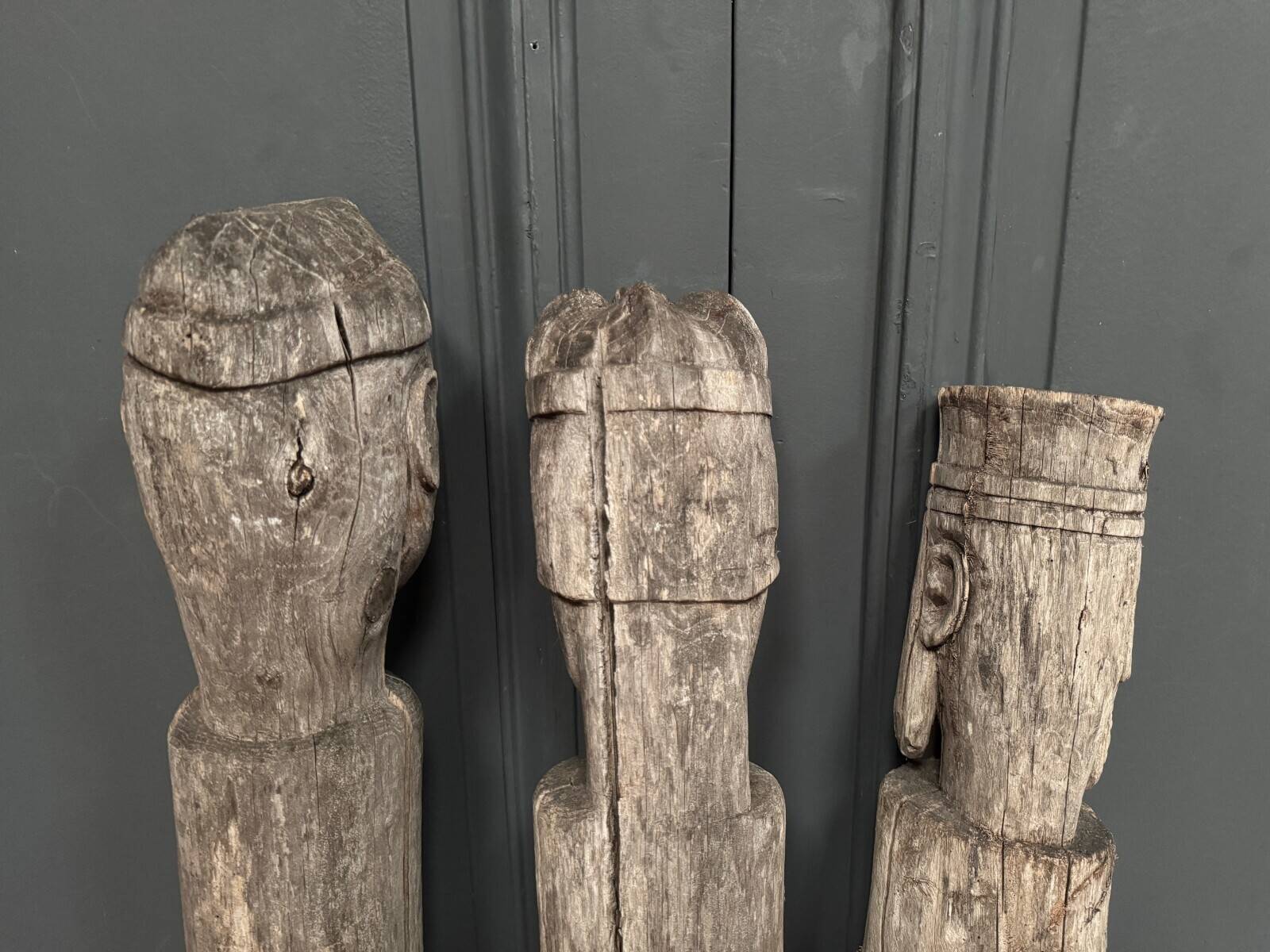 3 wooden folk art totems representing the three wise men, mid-20th century