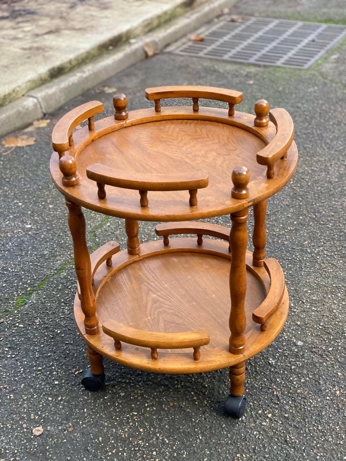 Desserte vintage rond en bois massif chariot à bar