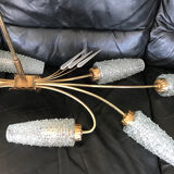 Ceiling lamp 8 tulips 1950 golden metal molded glass