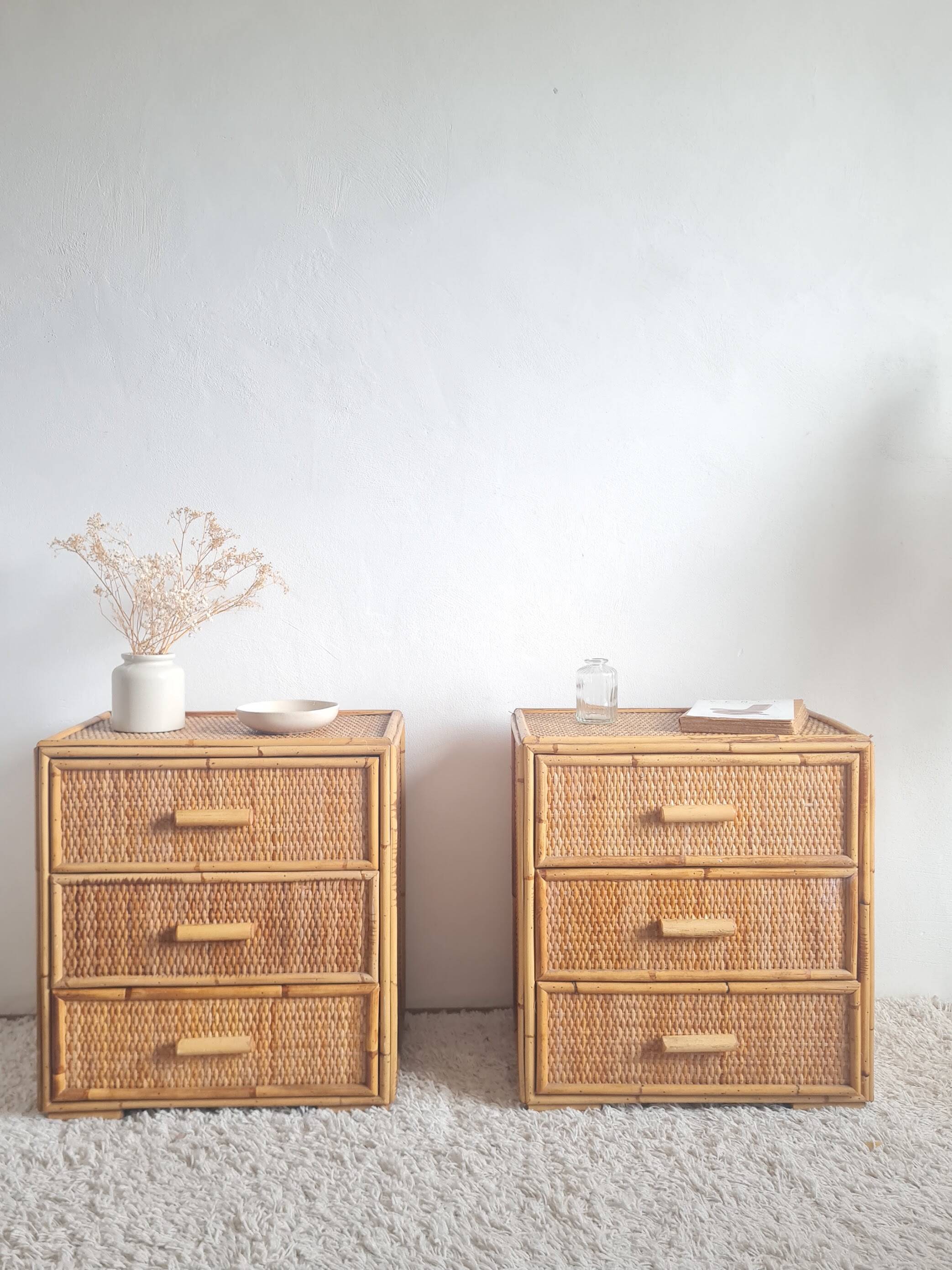Pair of rattan bedside tables circa the 1970s.