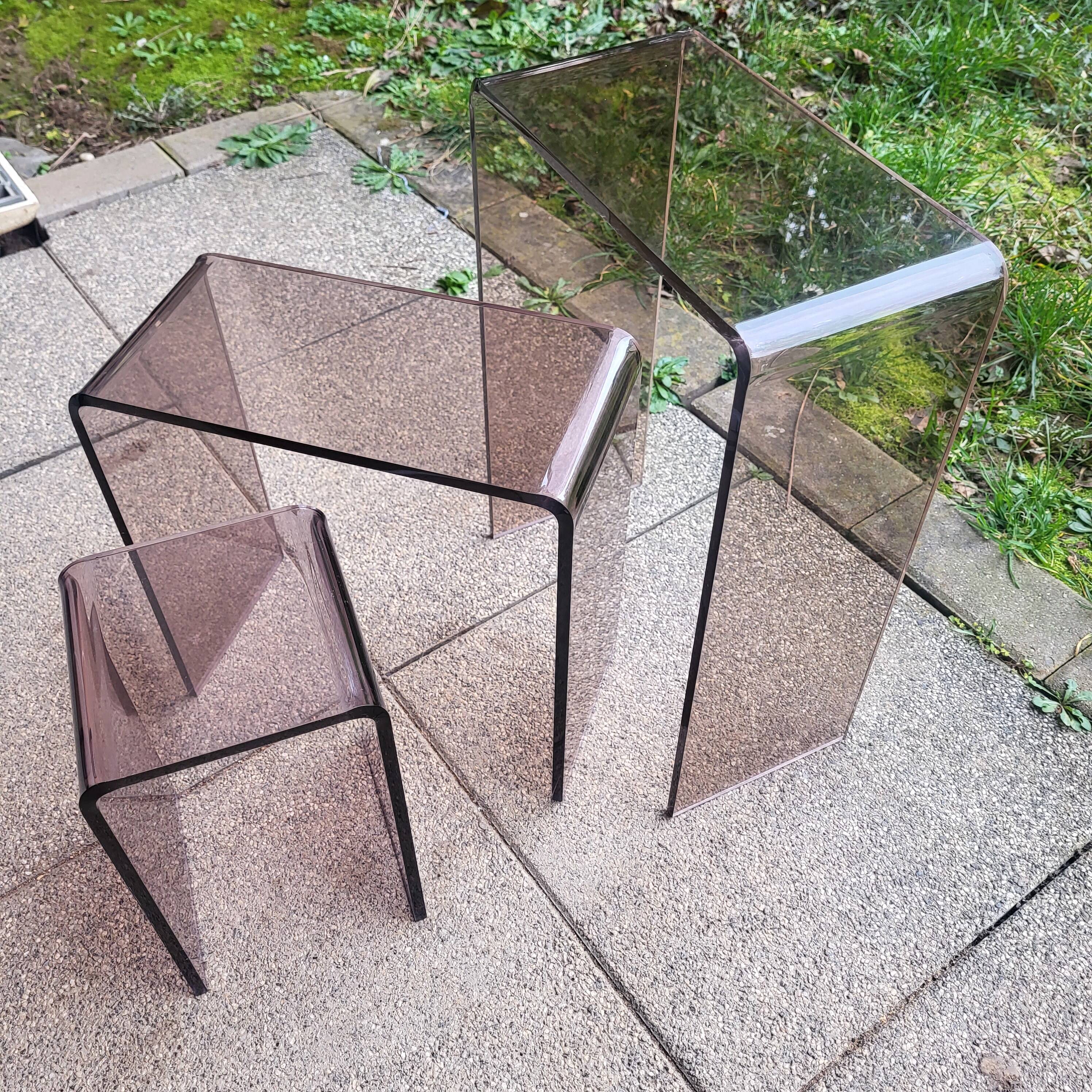3 side tables, occasional table in smoked plexiglass, 1960s-70s.
