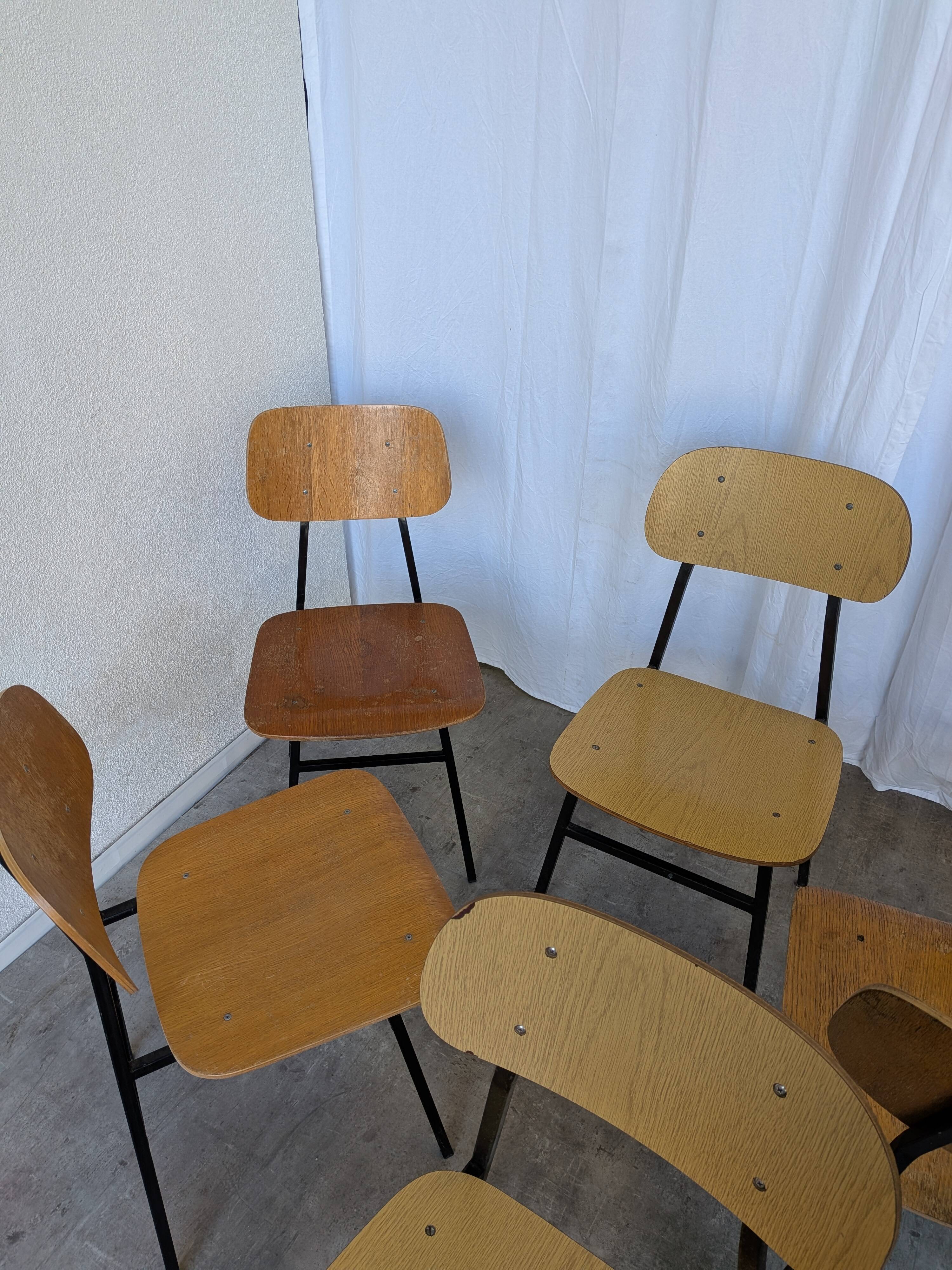 Set of 7 Vintage Industrial School Chairs / STOL Kamnik 1970s Yugoslavia