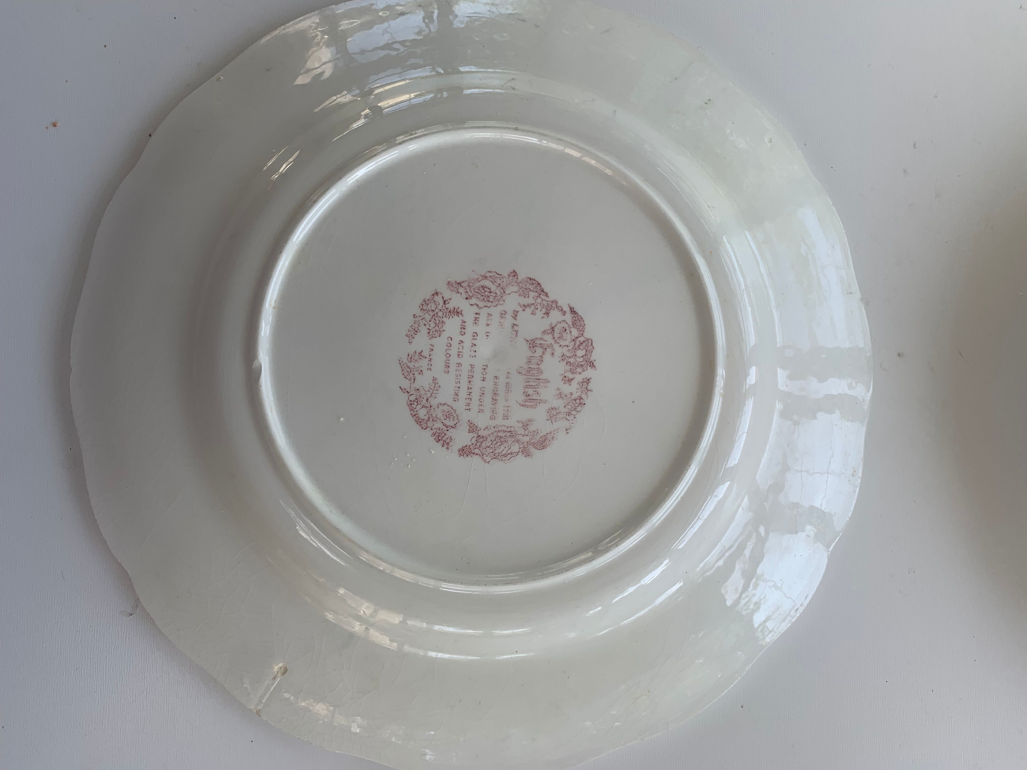 7 flat plates english pattern blue peasant scene vintage