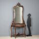 Antique console in mahogany, velvet and glass, Italy, 19th century.