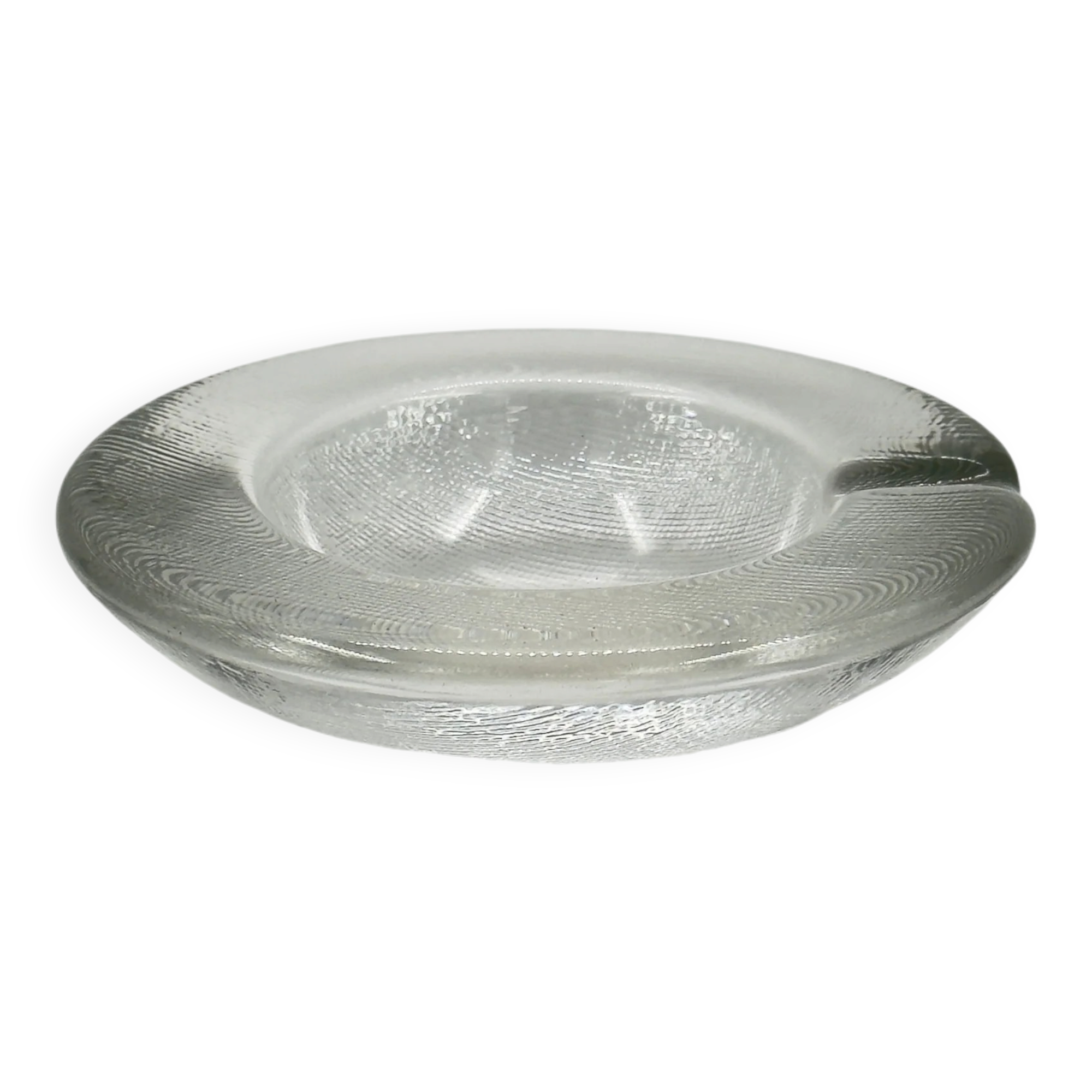 Cendrier vintage en verre texturé effet lin, large bord
