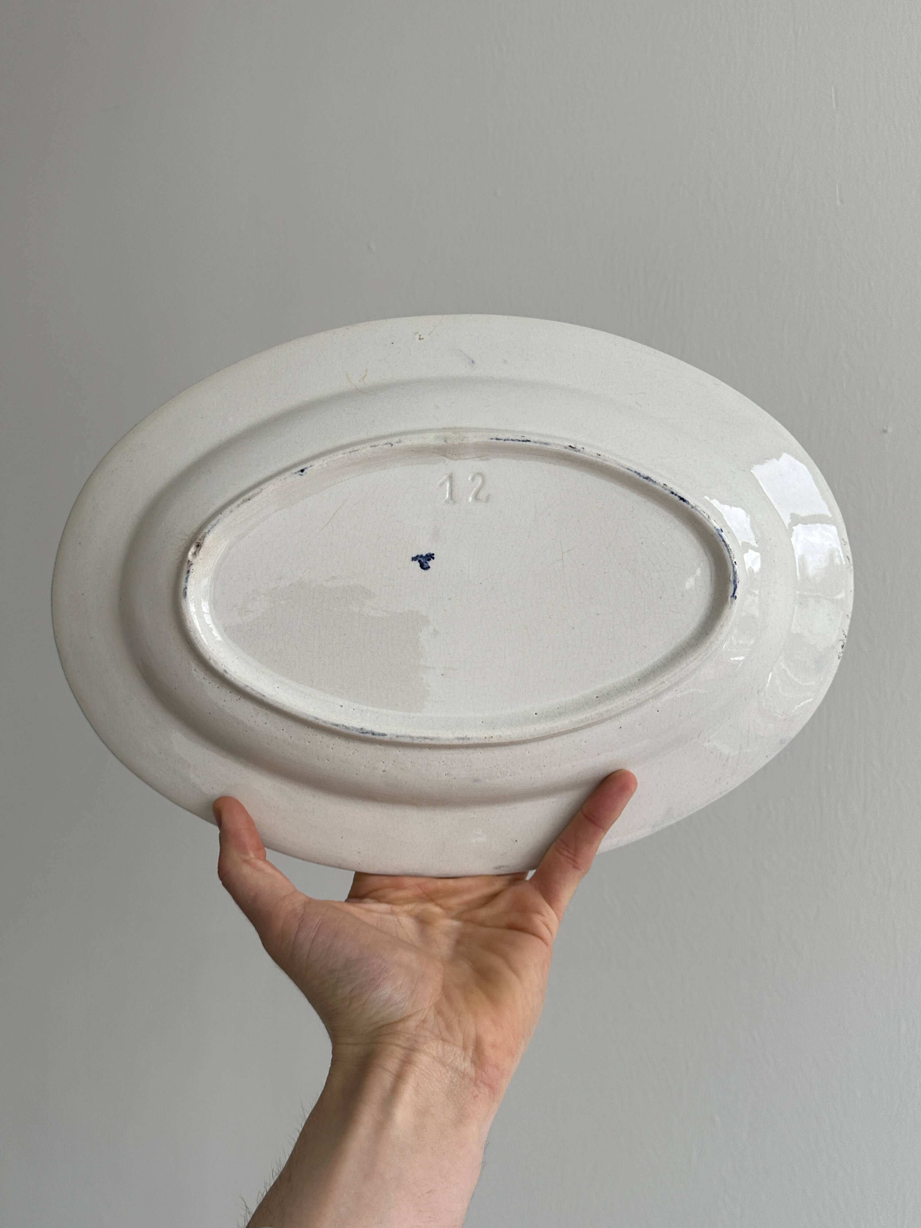 Vintage blue and white ceramic oval dish