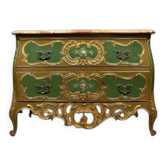 Commode sauteuse Vénitienne galbée style louis XV en bois doré et bois laqu