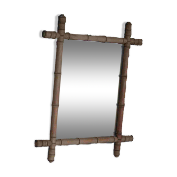 Miroir bois imitation bambou, miroir ancien, miroir à suspendre