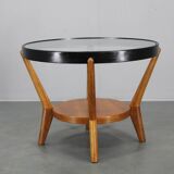 Table basse ronde vintage en chêne et verre par Kropáček & Koželka
