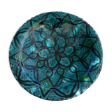 Hand-painted vintage oriental hollow dish, black patterns on a turquoise background