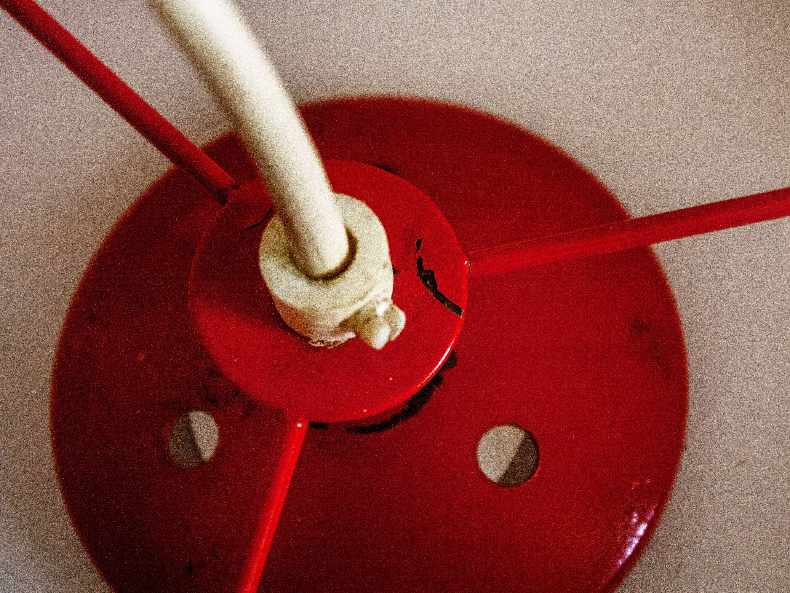Vintage UFO ceiling light in red metal and white glass