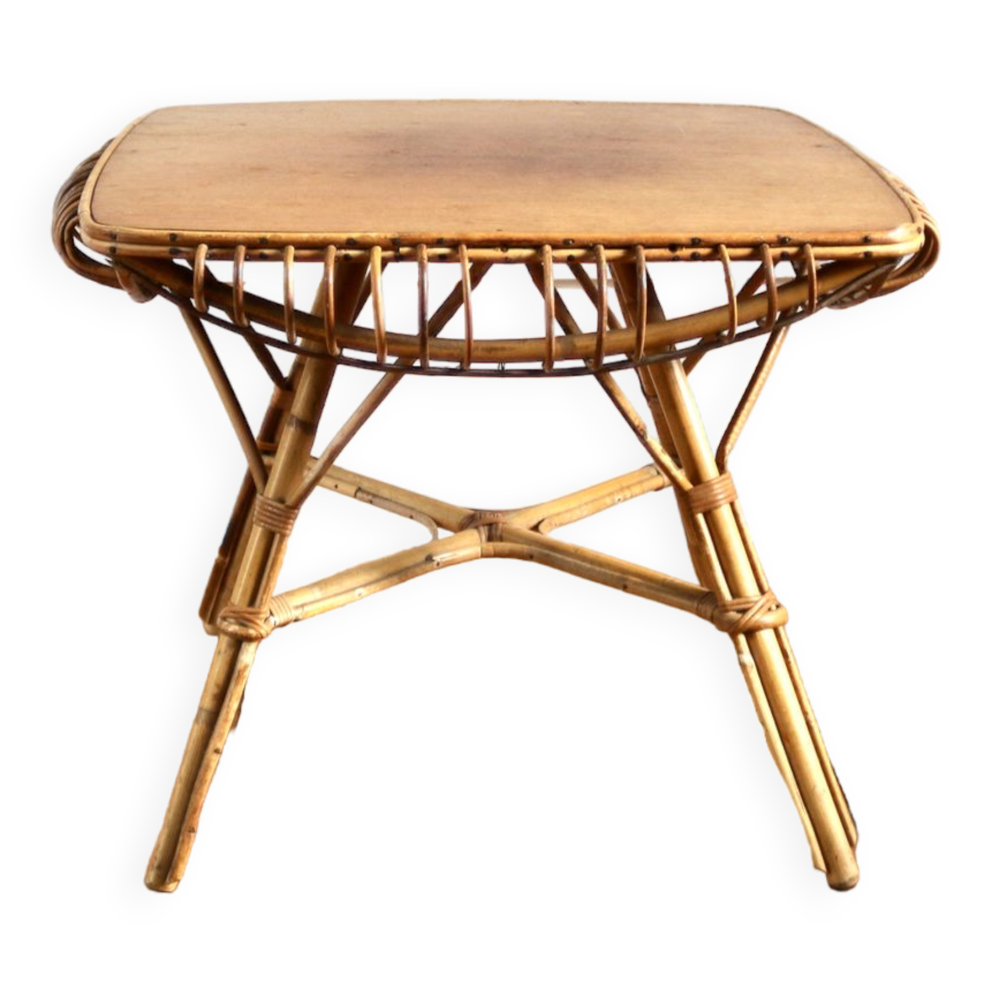 Vintage rattan coffee table 1960