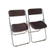 Set of two folding chairs in brown and metal fabric - vintage