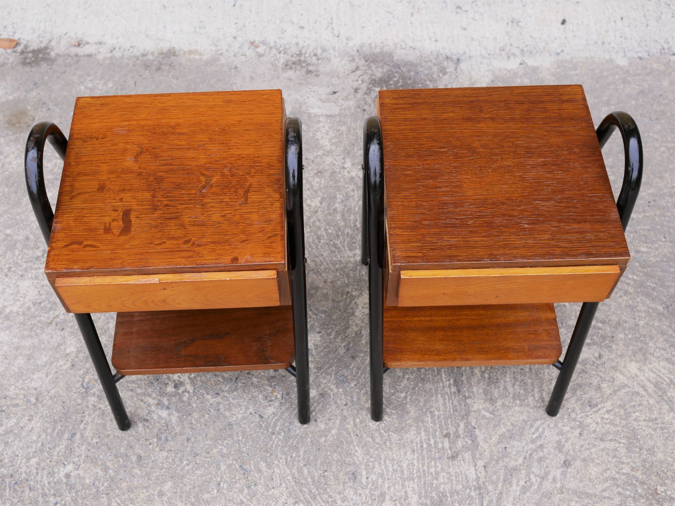Pair of vintage bedside tables modernists wood and metal