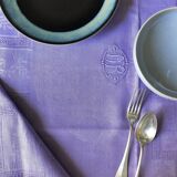 Old damask tablecloth in linen and iris silk