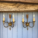 French neoclassical antique wall sconces  highly detailed with hunting horn and arrow motif hunting