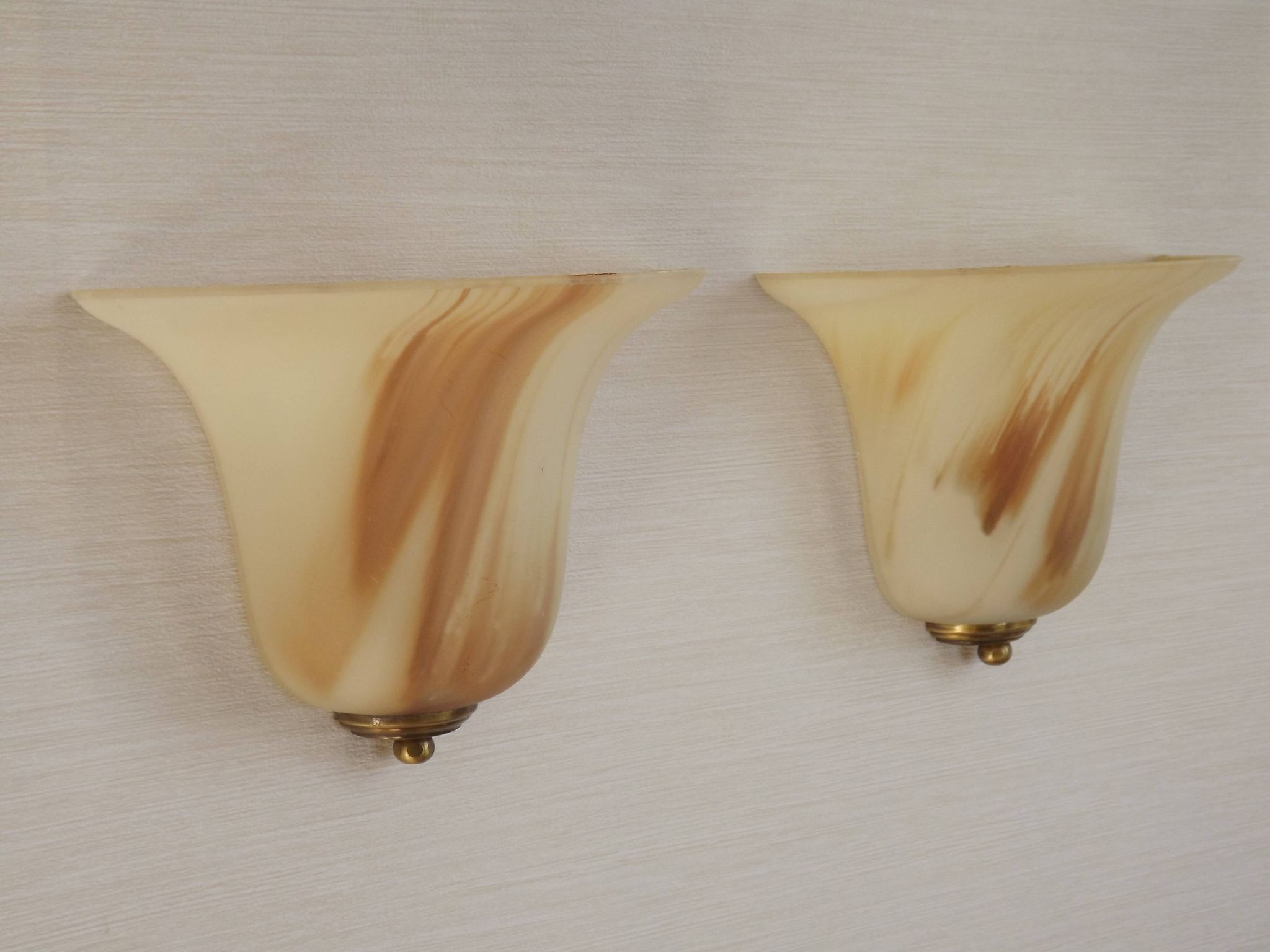 Vintage Pair Marinha Grande Swirl Art Glass Wall Sconces Made in Portugal