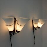 Pair of Minimalist Czechoslovakian Crystal Wall Lamps, 1970s