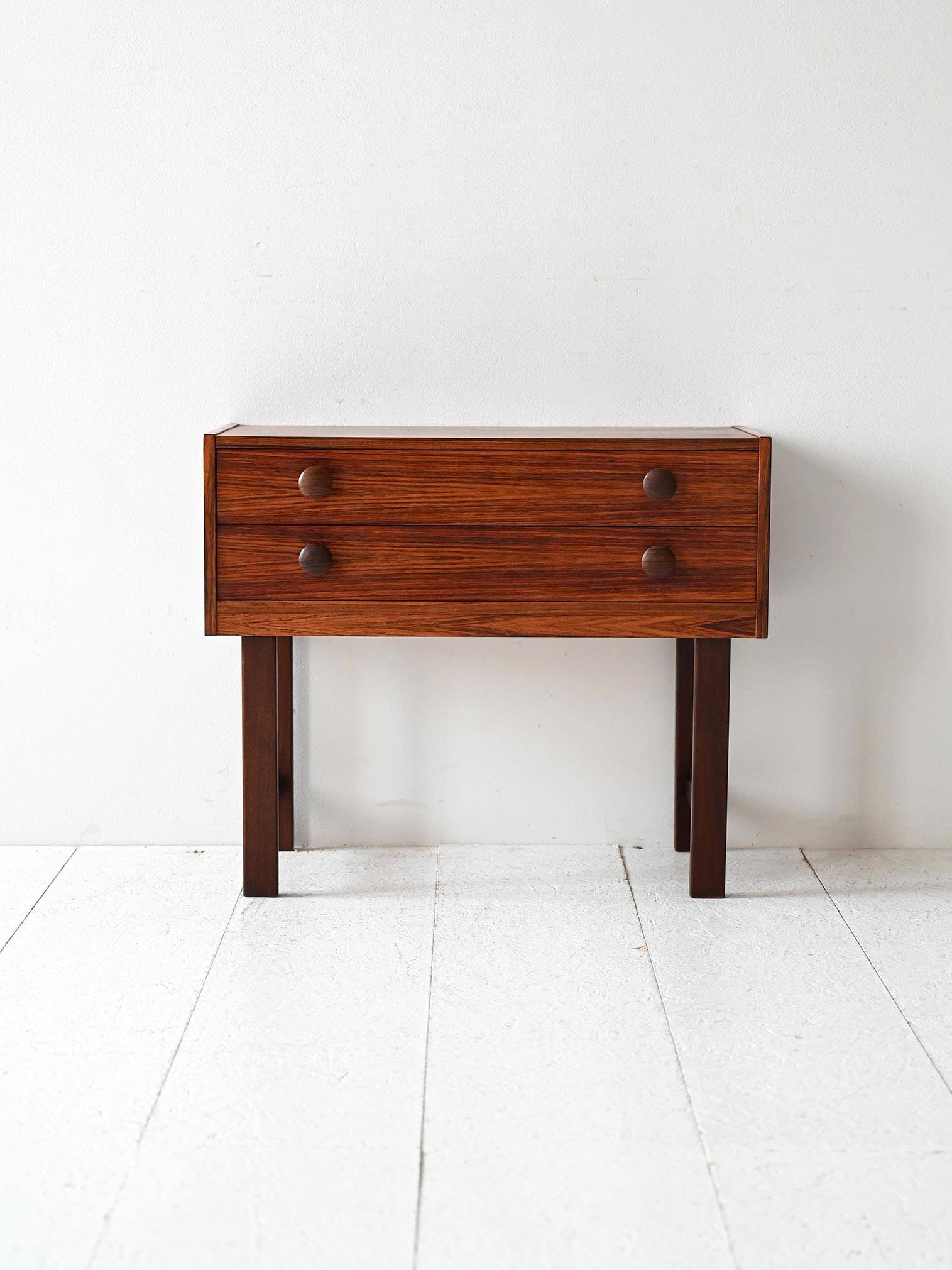 Vintage Scandinavian Rosewood Nightstand with Two Drawers