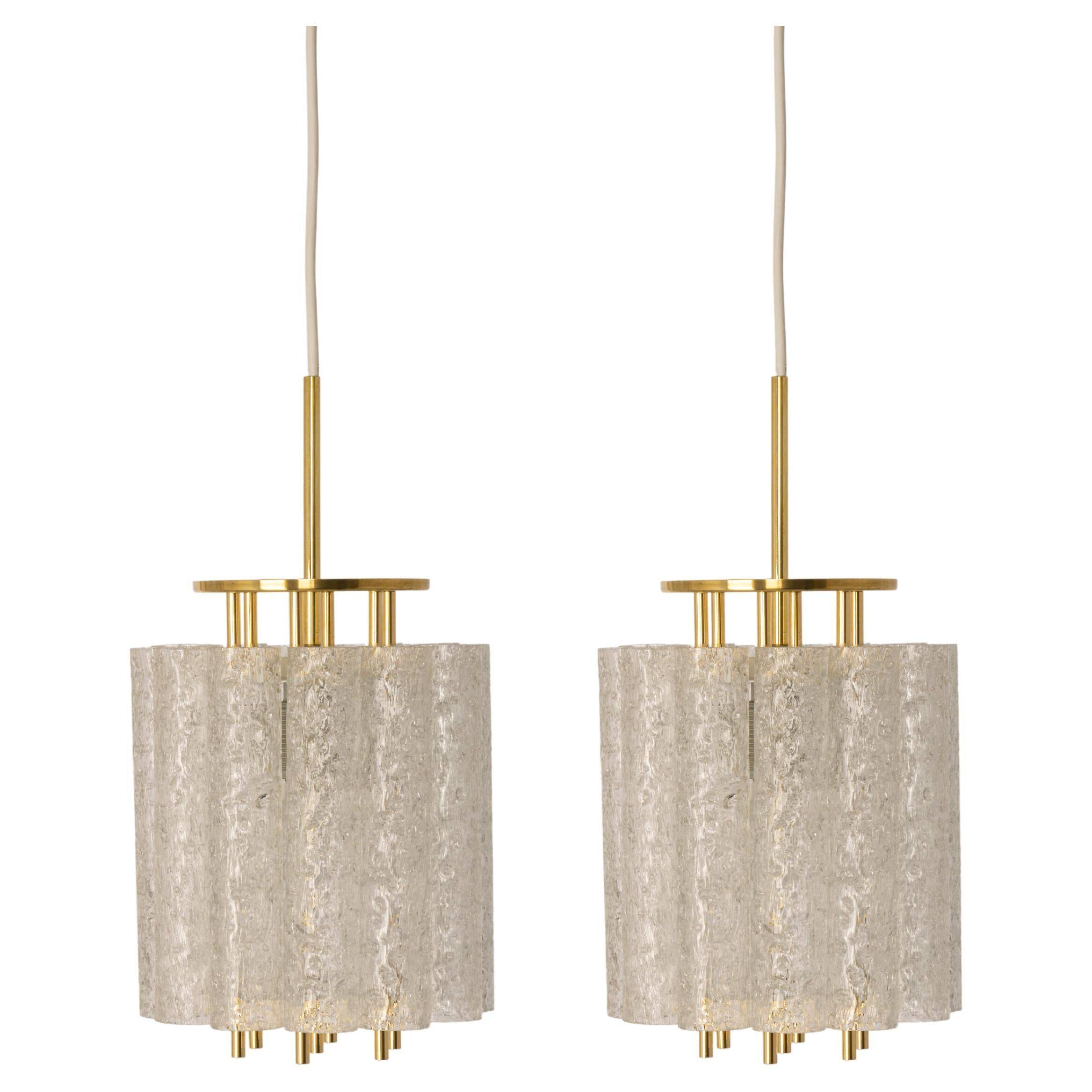 Pair of Murano glass tube pendants by Doria, Germany, 1960s.