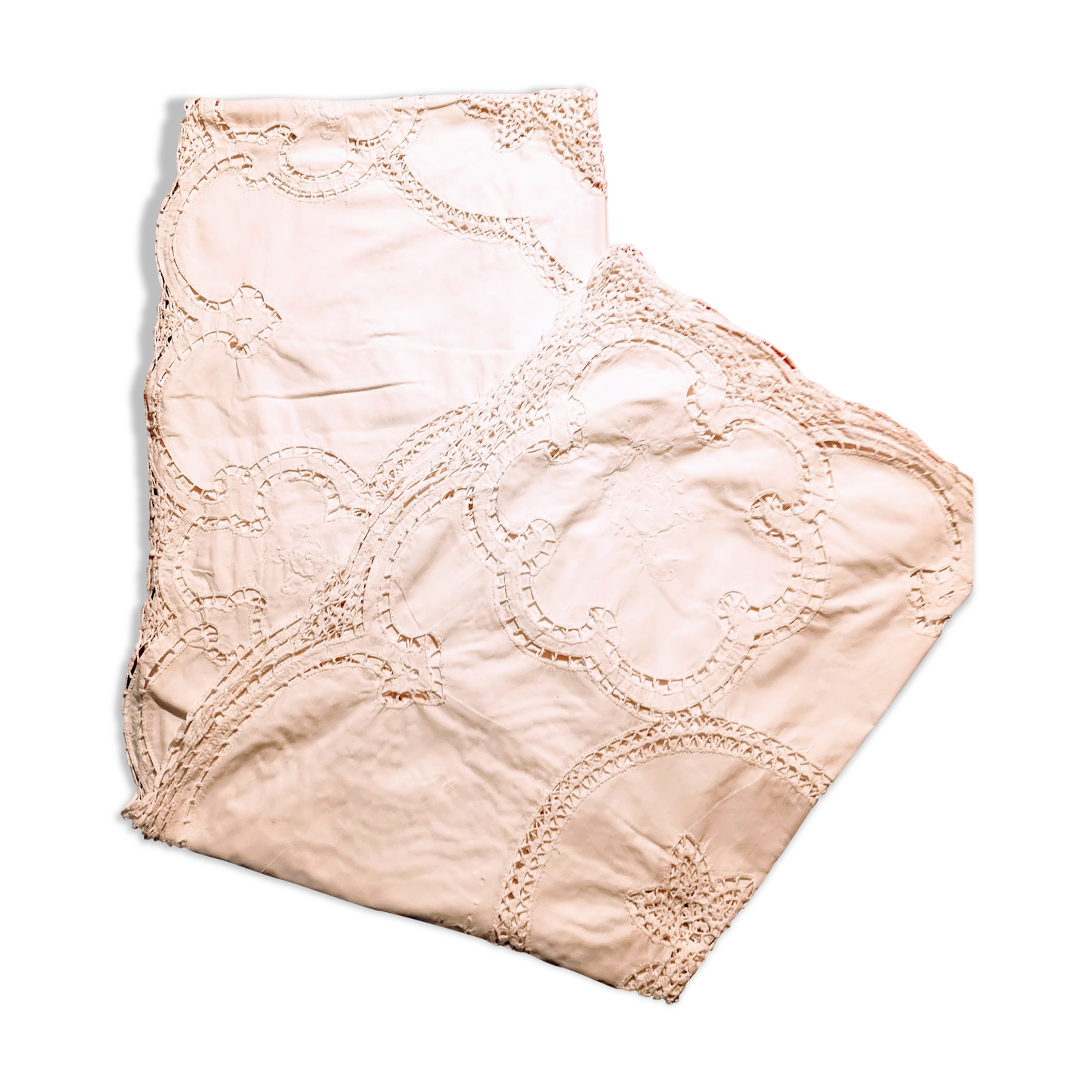 Old cotton tablecloth, lace and embroidery 160 x 240