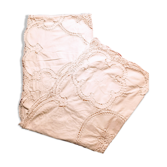 Old cotton tablecloth, lace and embroidery 160 x 240