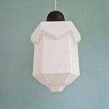 Art Deco skyscraper pendant lamp in white opaline, 1920-30