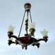 Large Art Deco sculptural chandelier in bronze and glass, 1930s