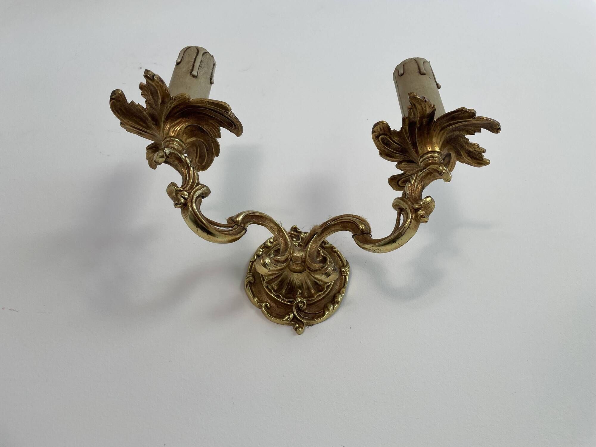 Pair of antique wall lamps in gilded metal - two lights - early XXth