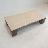 Travertine coffee table with wenge, 1970s