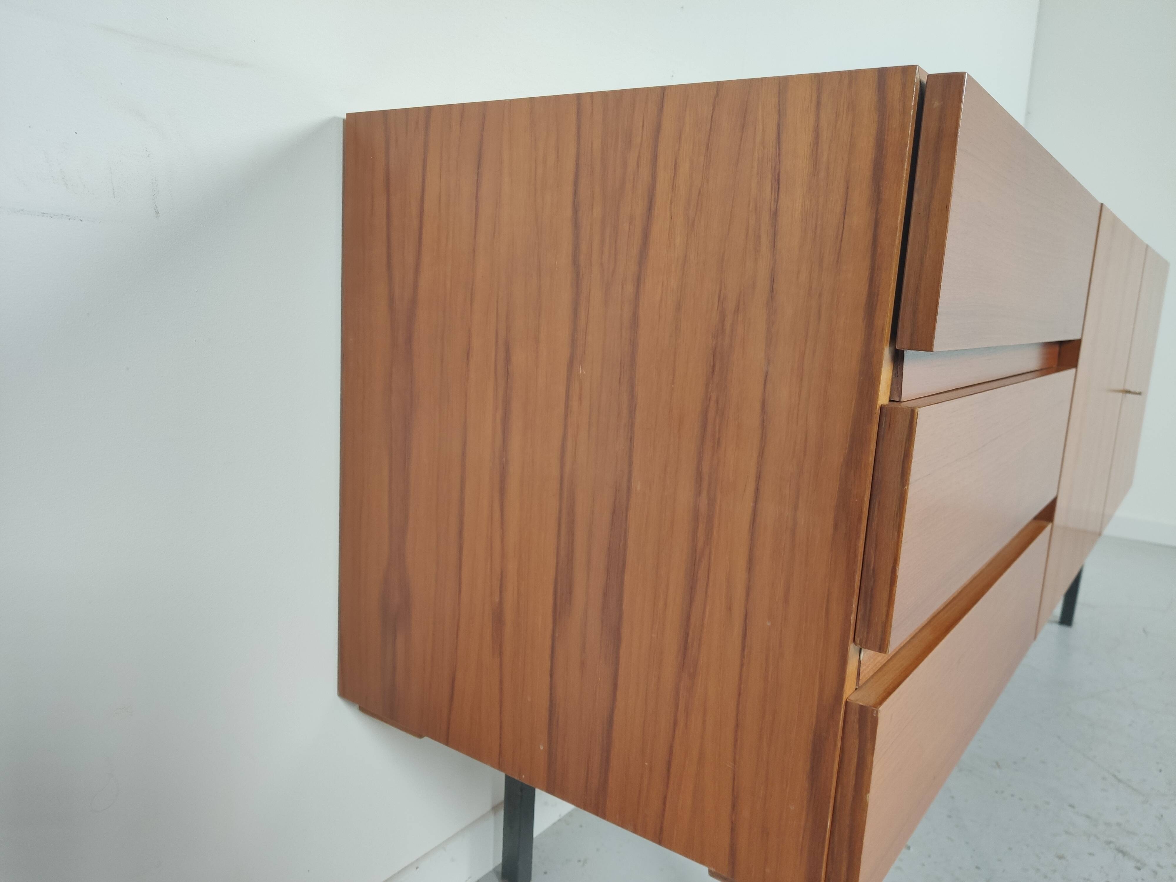 Scandinavian vintage teak and metal long sideboard, 60s