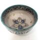Cup on a ceramic pedestal – blue and turquoise geometric design.