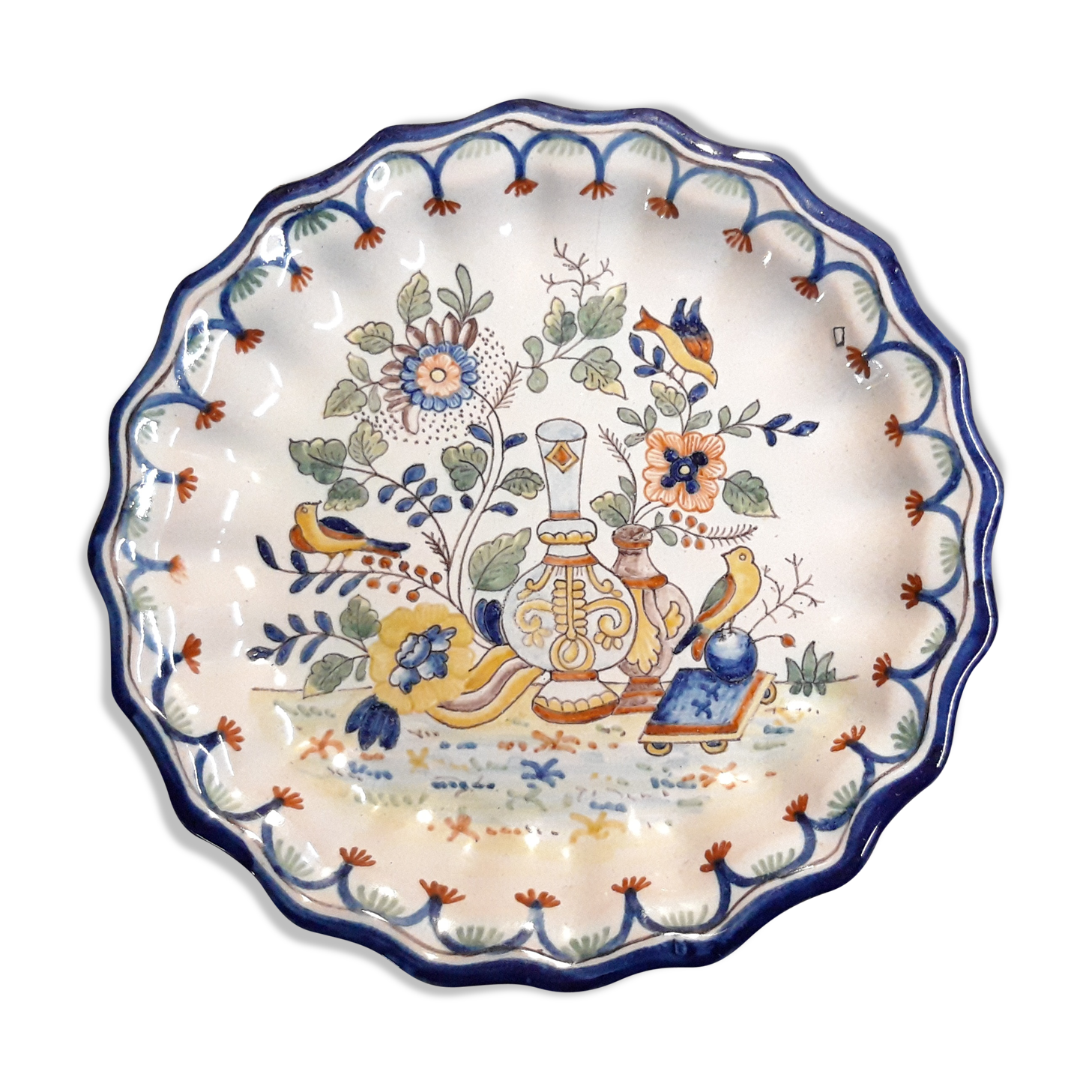 Assiette faïence de Nevers Montagnon n°14 carafe et oiseaux