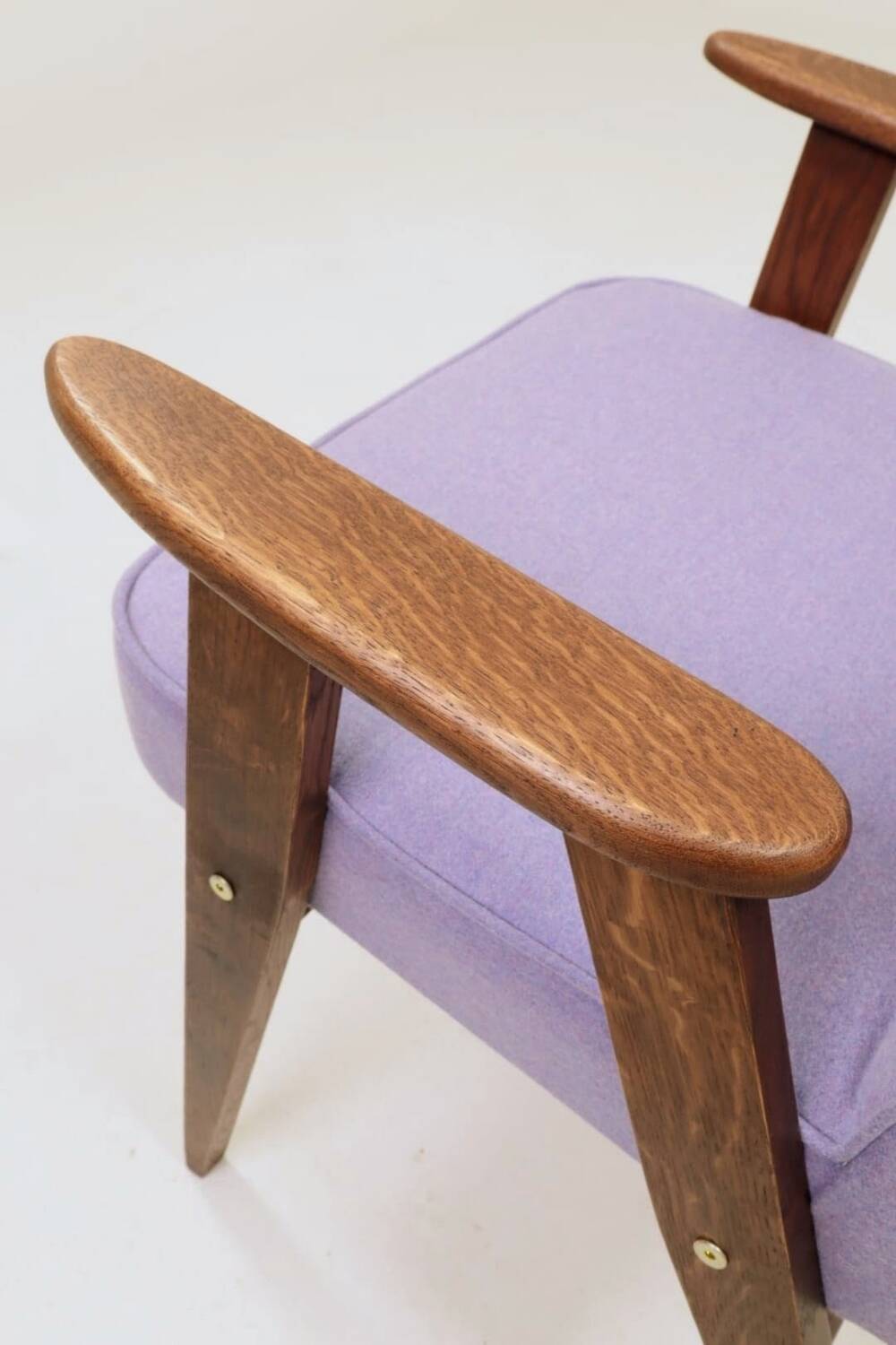 Vintage armchair in lavender wool and oak.