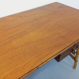 Vintage Louis Sognot desk in rattan and wood from the 1960s