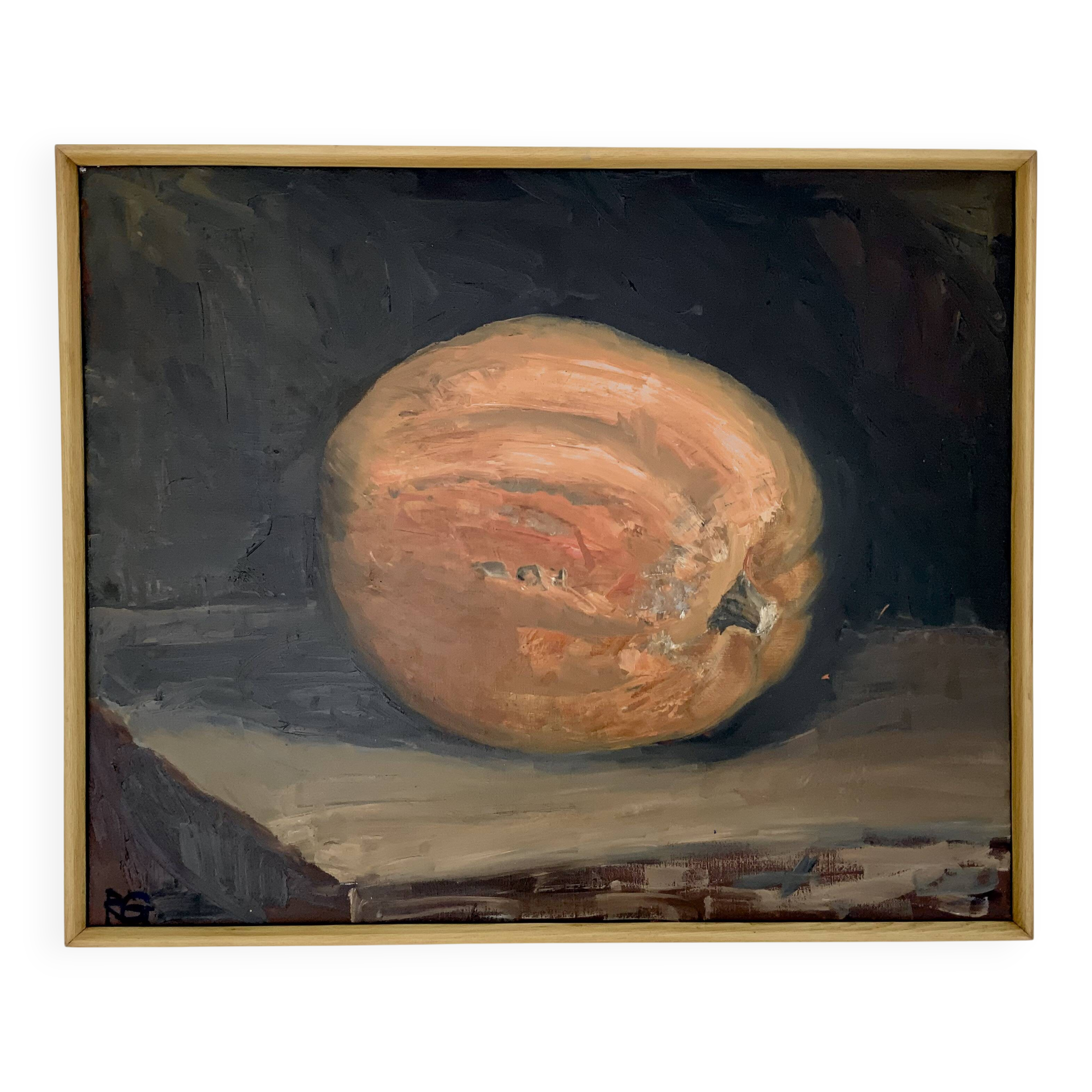 Vintage Still life with Pumkin oil Painting on Canvas signed R. Grinberg