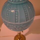 Lampe vintage art-déco pied doré et globe bleu