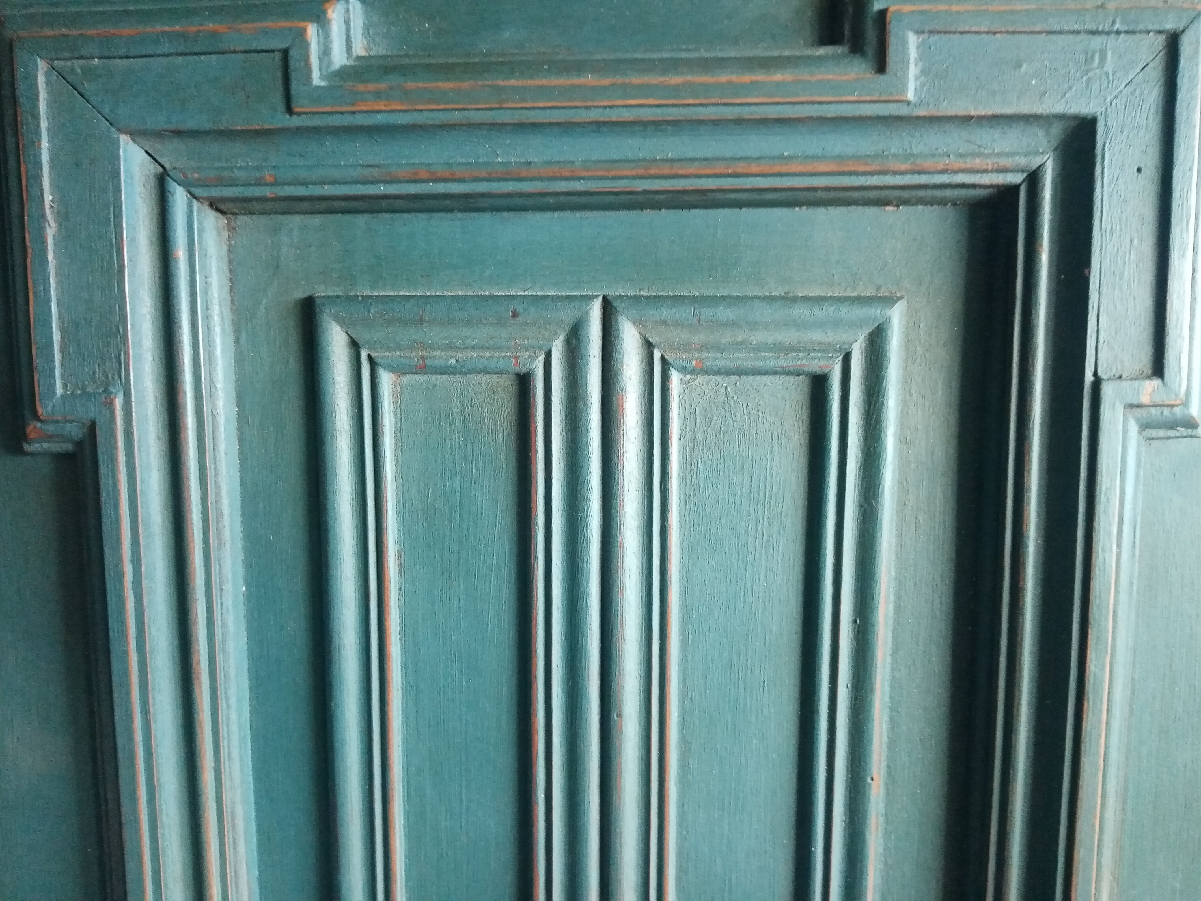 Pair Old Patinated Door Blue Aubusson Wooden Door Deco