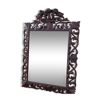Grand miroir biseauté en bois sculpté fin XIXe, début XXe