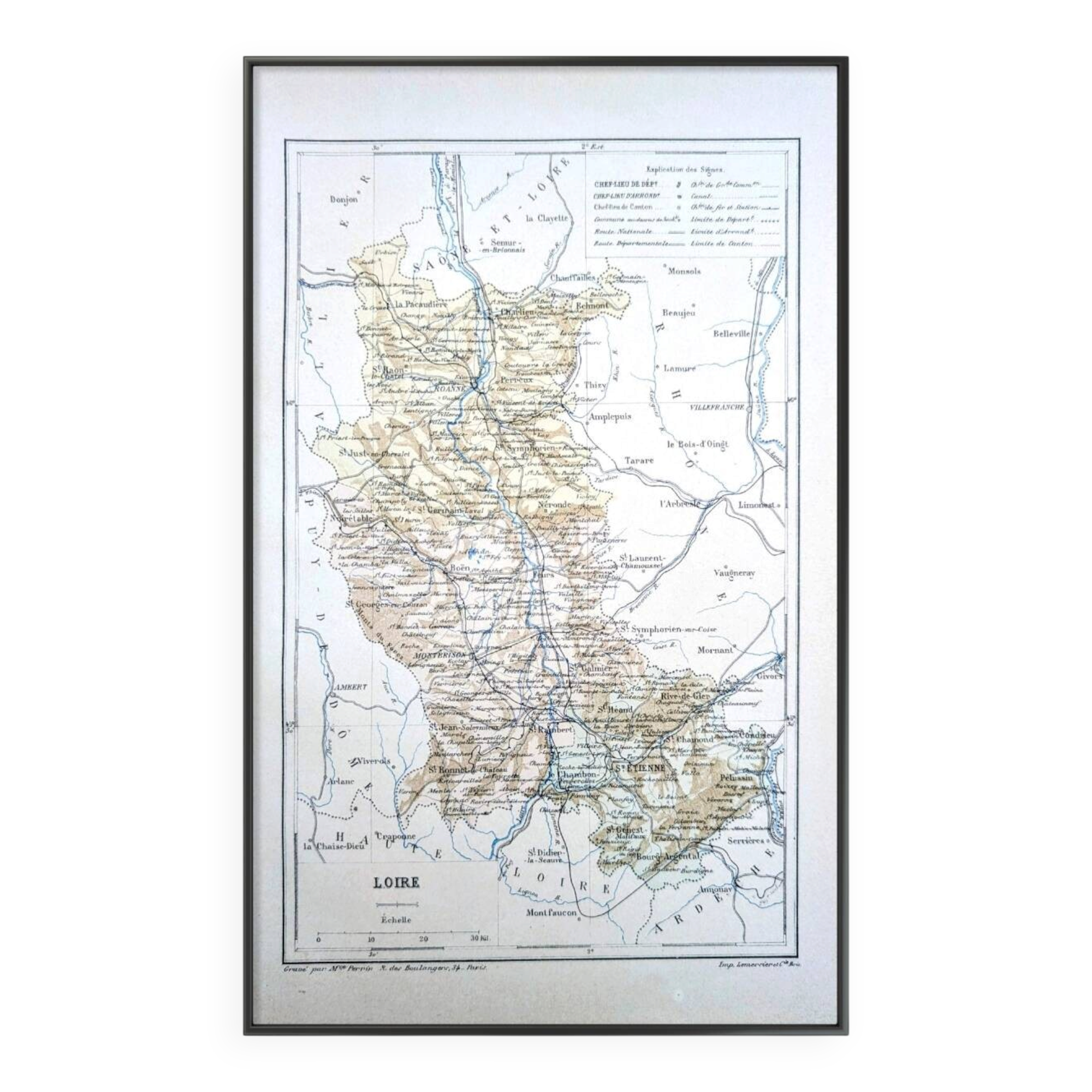 Carte de la Loire, imprimée en 1889.