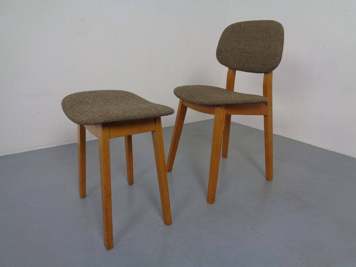 Set of Beech Chair & Stool, 1960s