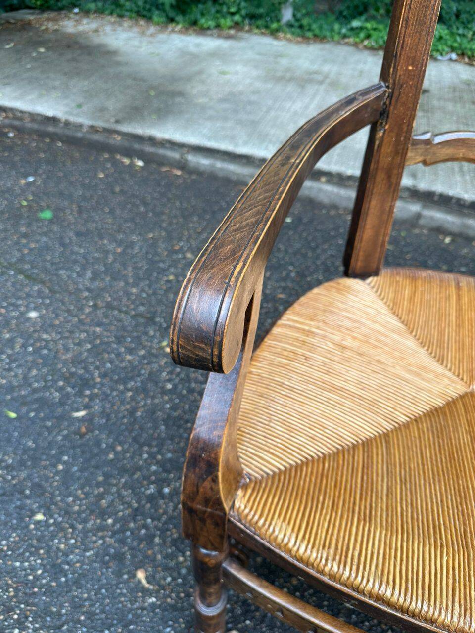 19th-century solid wood straw chair 111cm