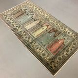 Distressed Turkish Rug 188x101 cm wool Vintage shabby Chic Runner Blue, Beige